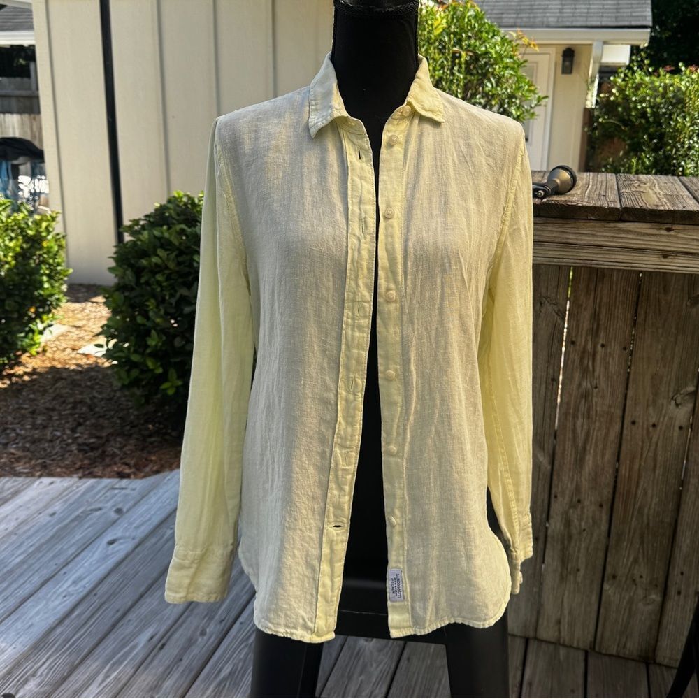 J Crew Butter Yellow Slim Perfect Baird McNutt Irish Linen Fit Button-Up size 4